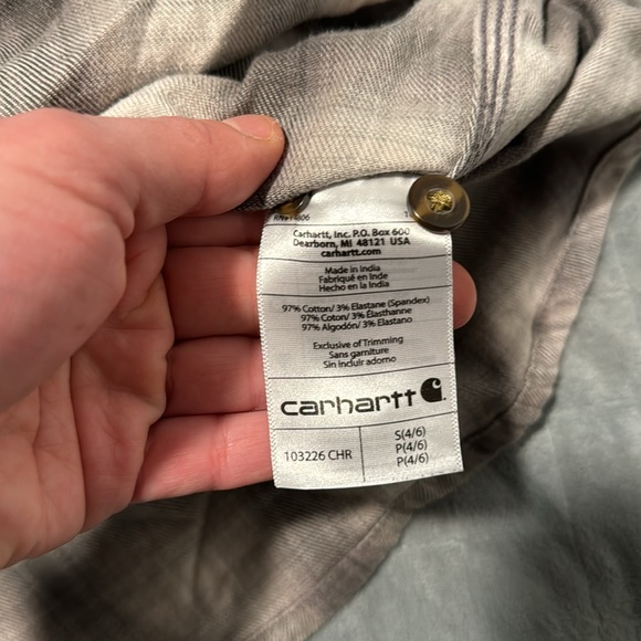 Carhartt Flannel Button Down Shirt, Brown, Cream, Gray, Size S - Picture 7 of 9